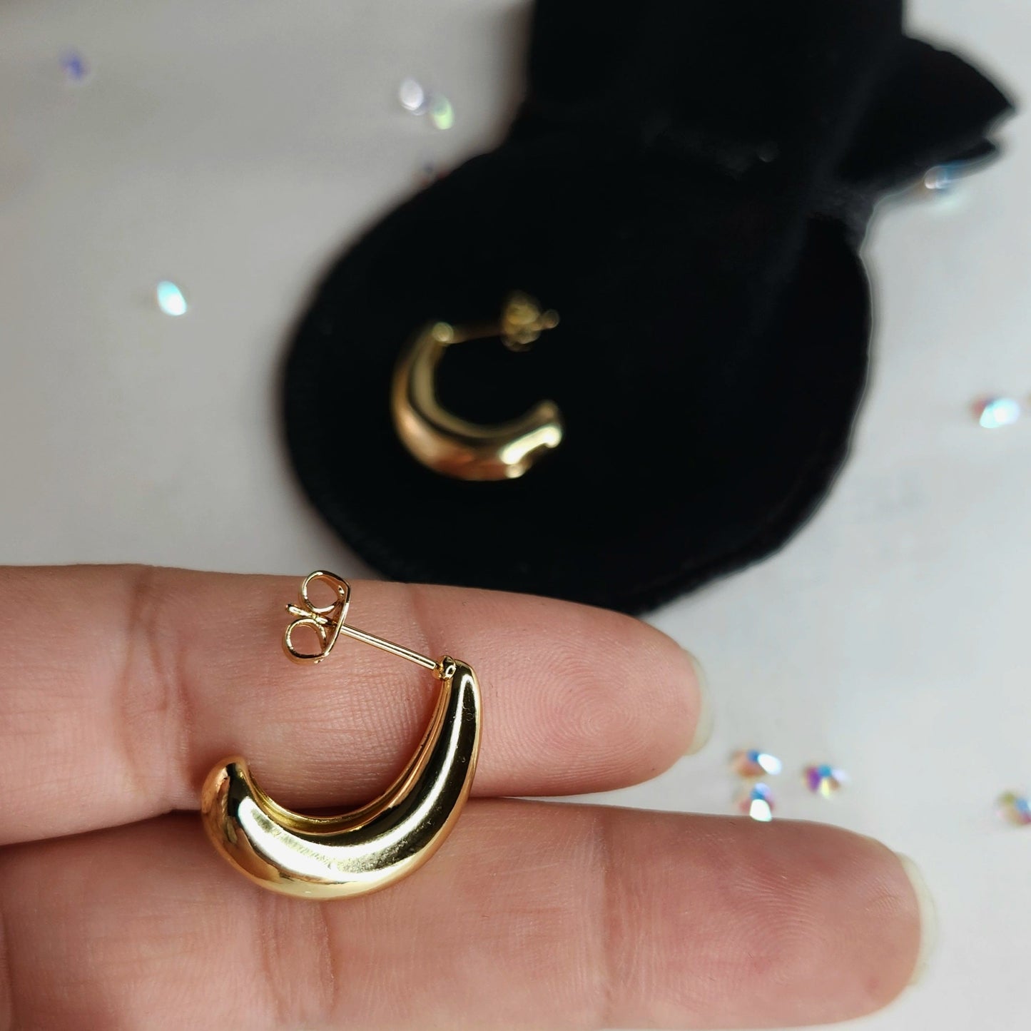 Aros de Gota Media Luna - Baño de Oro 24K