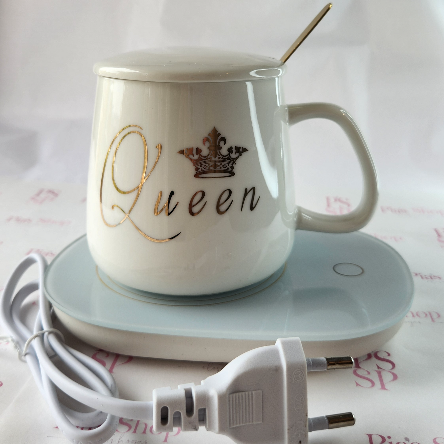 Set Taza con calentador eléctrico Blanca