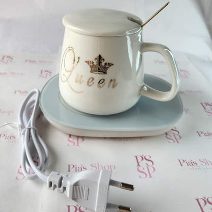 Set Taza con calentador eléctrico Blanca